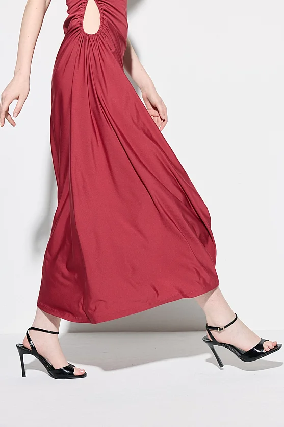 One-Shoulder Maxi Knit Dress - Brick Red - Gusto