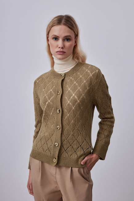 Openwork Knitwear Cardigan - Khaki Khaki