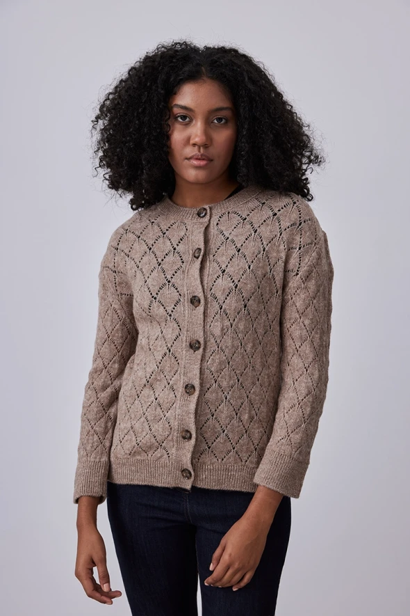 Openwork Knitwear Cardigan - Mink - 1