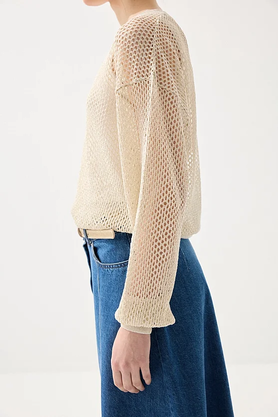 Openwork Viscose Knit Blouse - Beige - Gusto