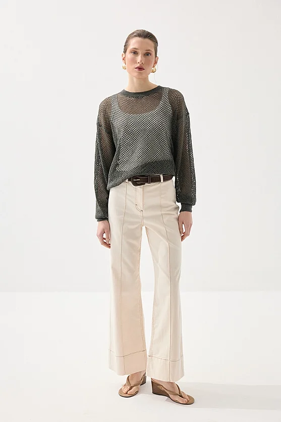 Openwork Viscose Knit Blouse - Green - Gusto