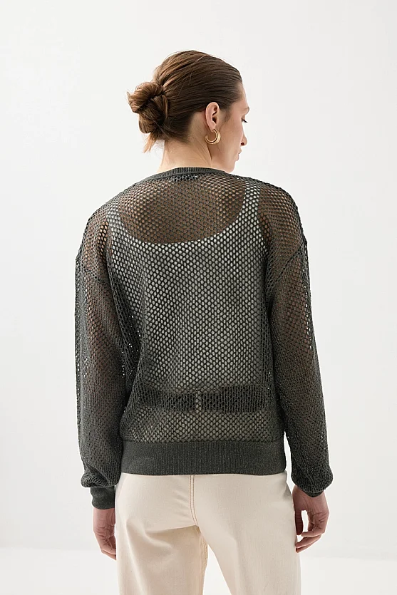 Openwork Viscose Knit Blouse - Green - Gusto