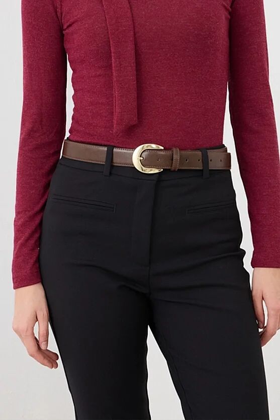 Oval-Buckle Faux Leather Belt - Brown - Gusto