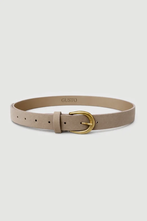 Oval Buckle Faux Suede Belt - Beige - Gusto