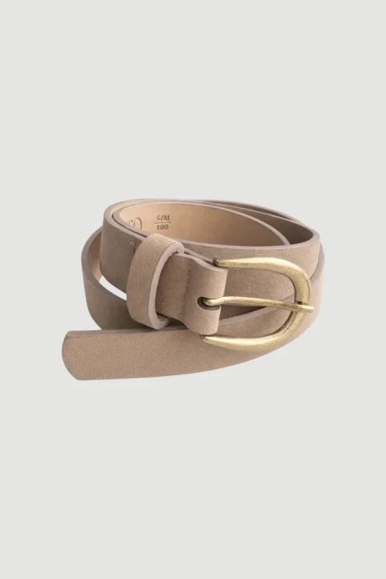 Oval Buckle Faux Suede Belt - Beige - Gusto