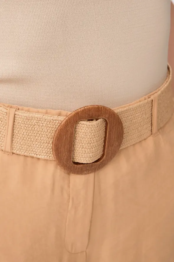 Oval Buckle Straw Belt - Natural - 4
