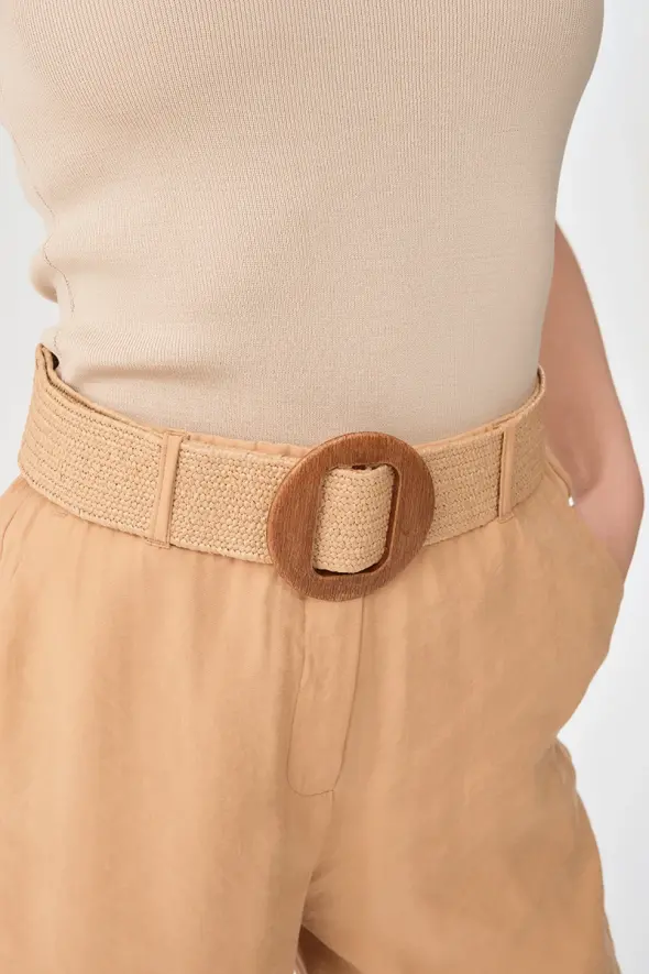 Oval Buckle Straw Belt - Natural - 1