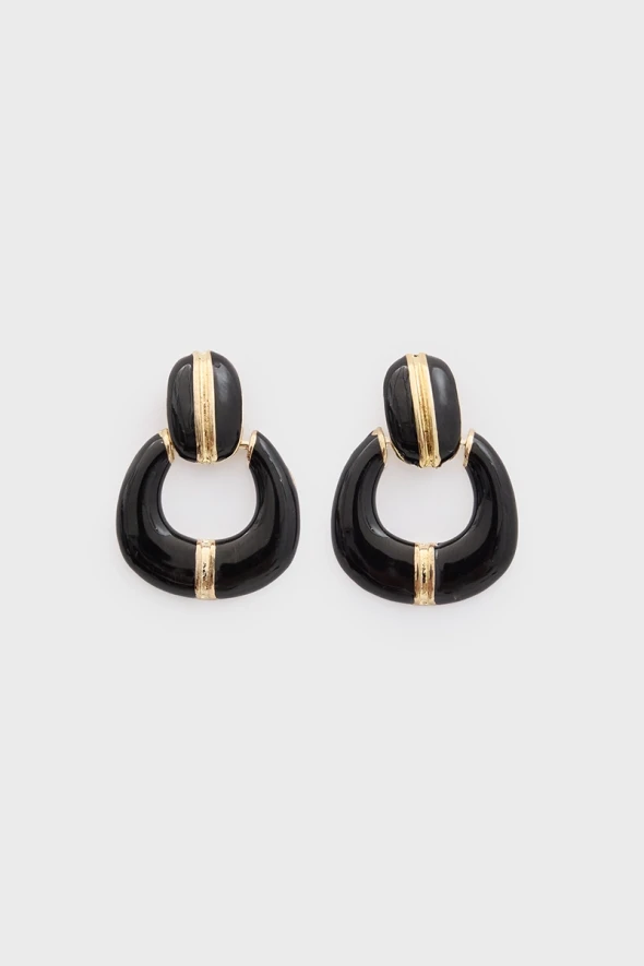 Oval Earrings with Enamel - Black - 1