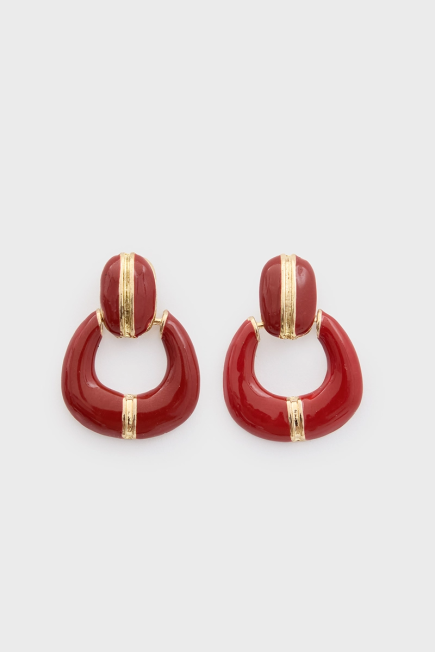 Oval Earrings with Enamel - Red Red