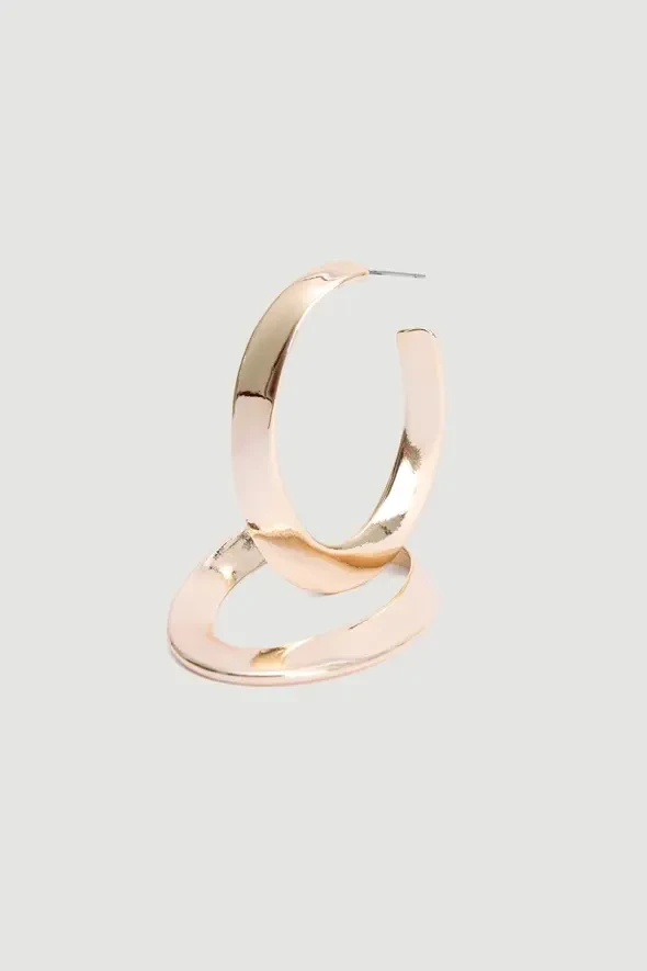 Oval Twisted Hoop Earrings - Gold - 2
