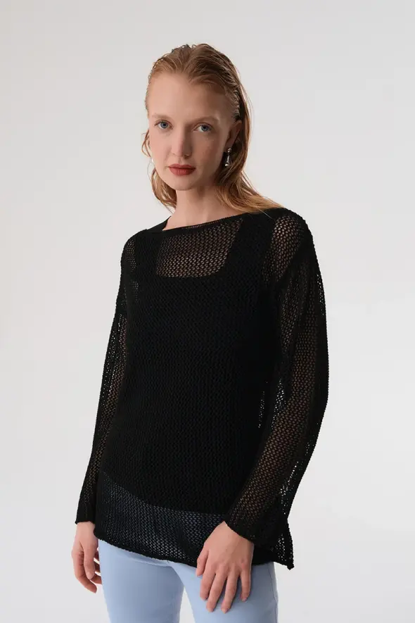 Oversized Cotton Knitwear - Black - 1
