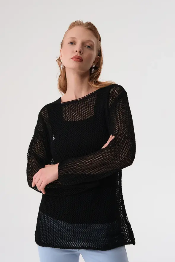 Oversized Cotton Knitwear - Black - 3