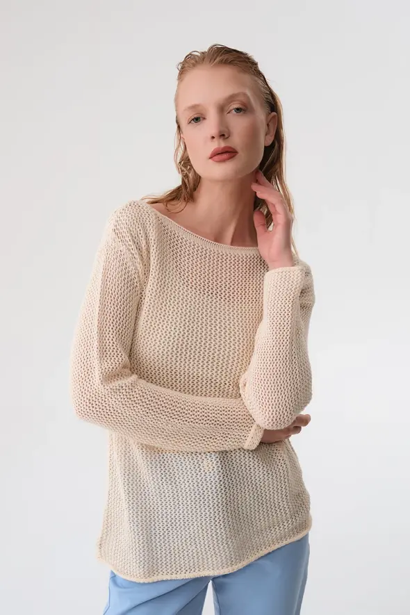 Oversized Cotton Knitwear - Ecru - 1