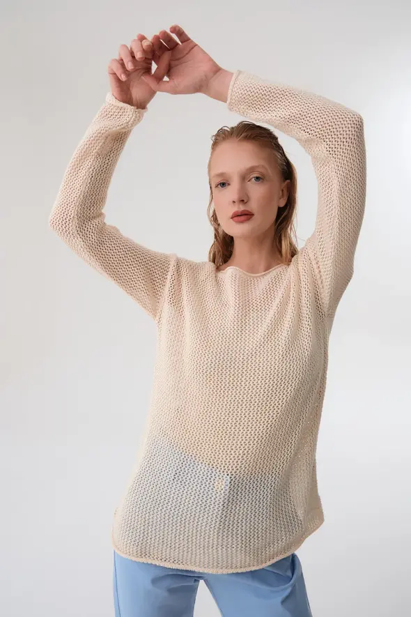 Oversized Cotton Knitwear - Ecru - 2
