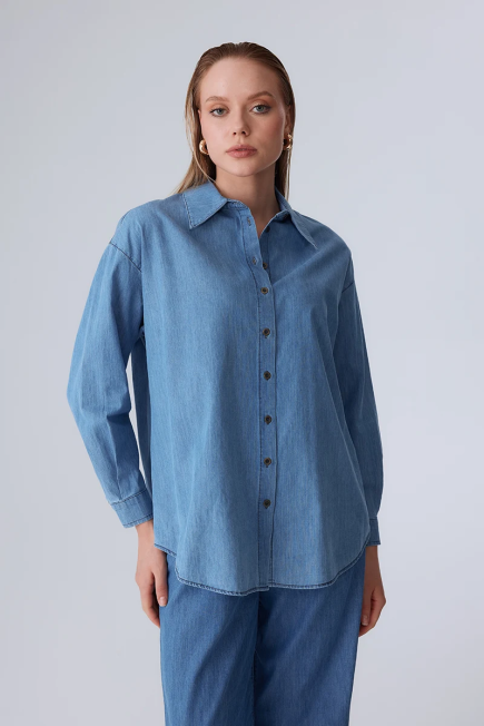 Oversized Denim Shirt - Blue - Gusto