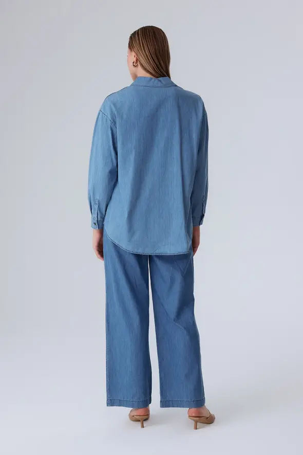 Oversized Denim Shirt - Blue - 4