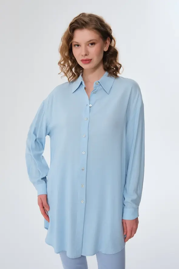 Oversized Linen Shirt - Baby Blue - 1