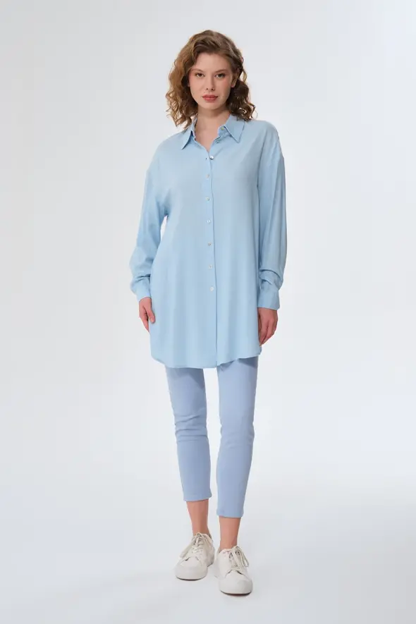 Oversized Linen Shirt - Baby Blue - 2