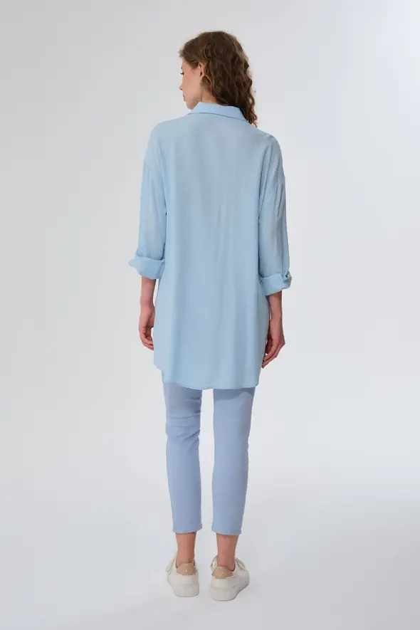 Oversized Linen Shirt - Baby Blue - 4