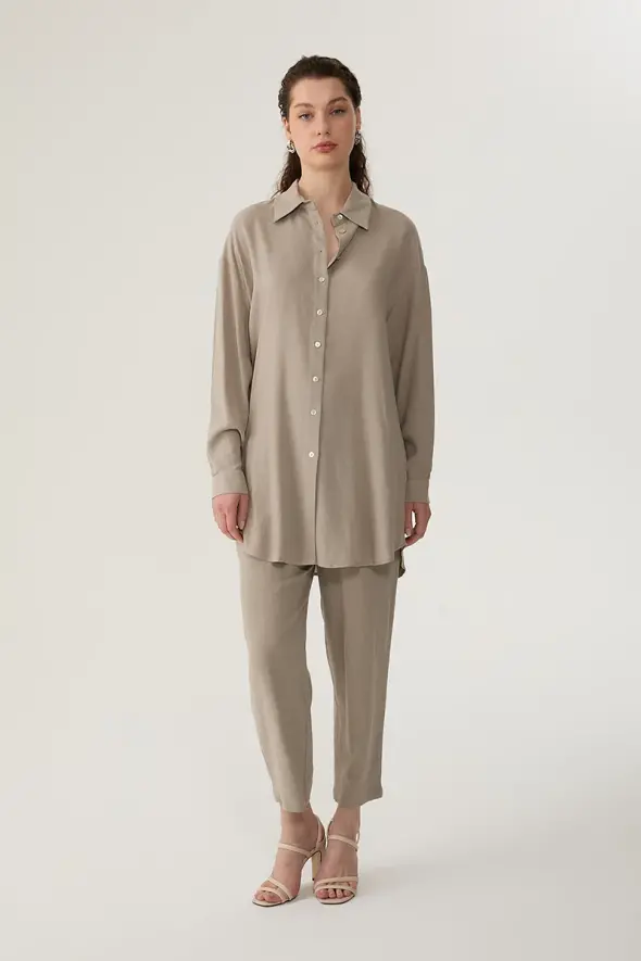 Oversized Linen Shirt - Mink - 2