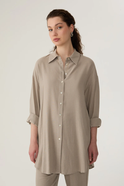 Oversized Linen Shirt - Mink Mink