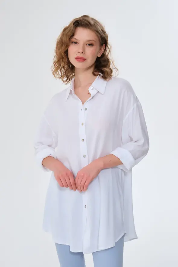 Oversized Linen Shirt - White - 1