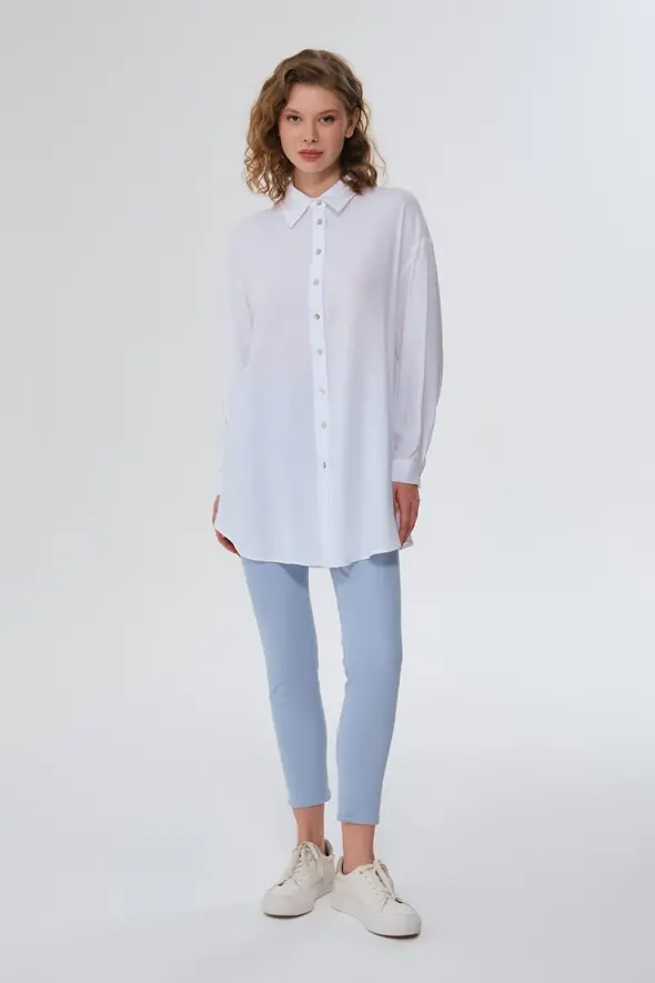 Oversized Linen Shirt - White - 2