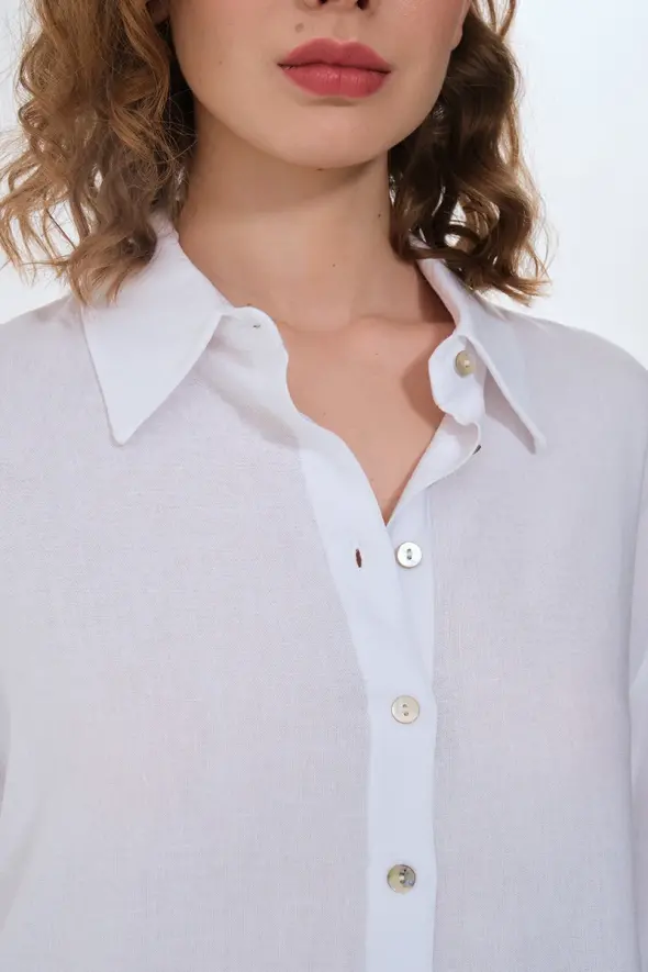 Oversized Linen Shirt - White - 4