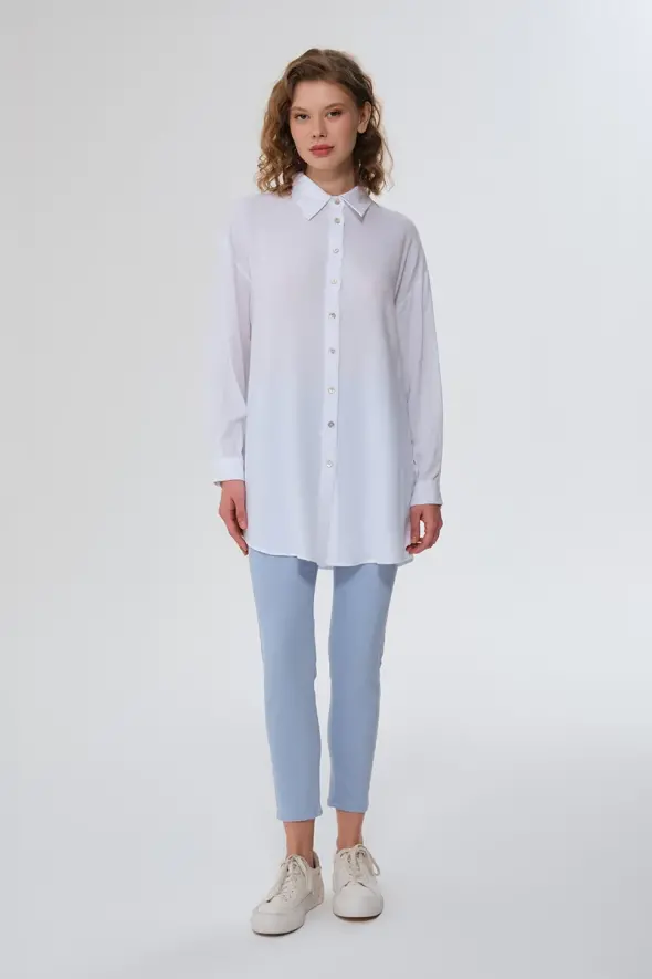 Oversized Linen Shirt - White - 3