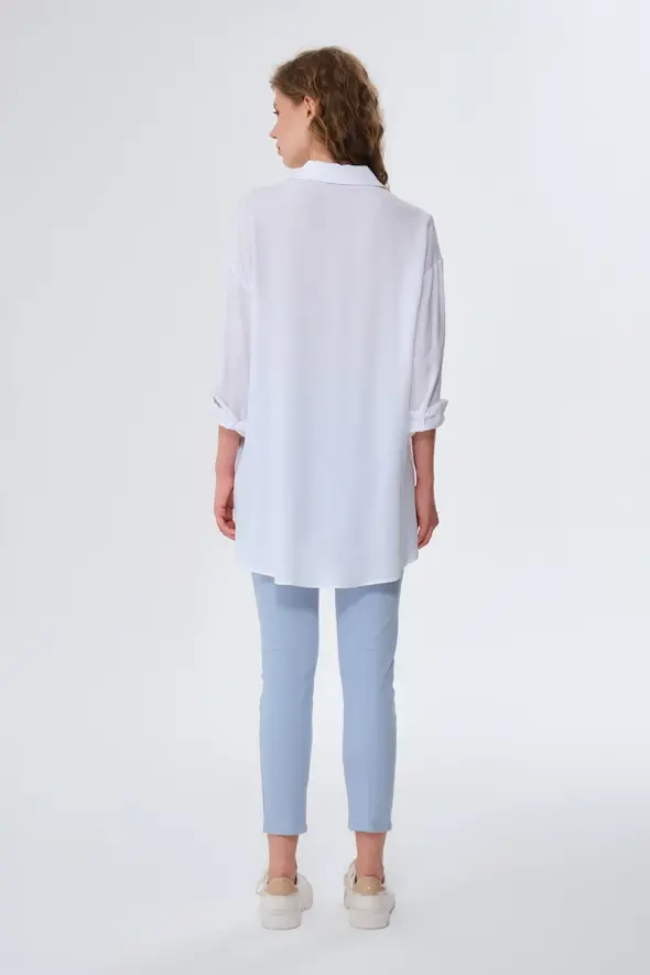 Oversized Linen Shirt - White - 5