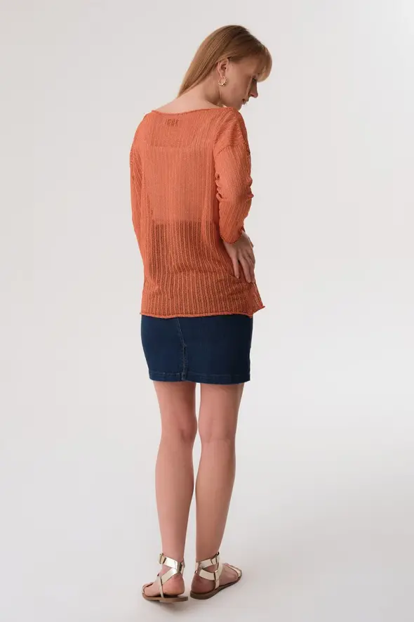 Oversized Shimmery Knitwear - Terracotta - 6