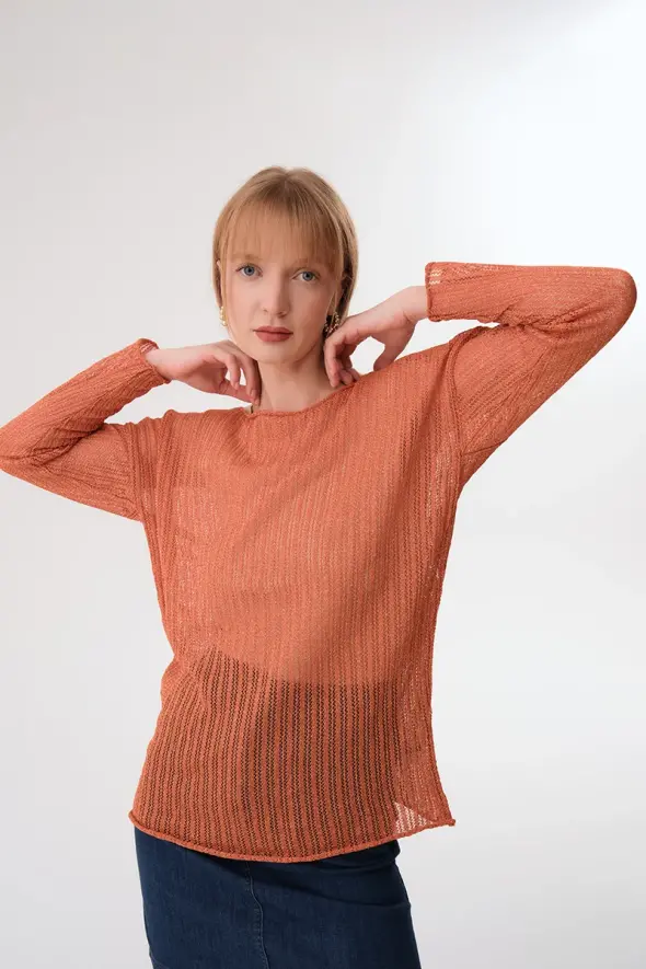 Oversized Shimmery Knitwear - Terracotta - 3