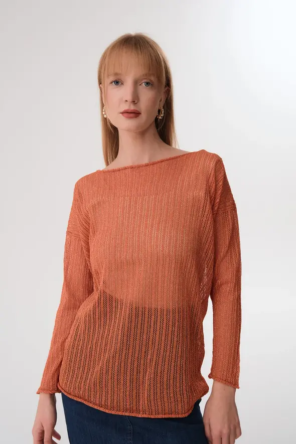 Oversized Shimmery Knitwear - Terracotta - 1