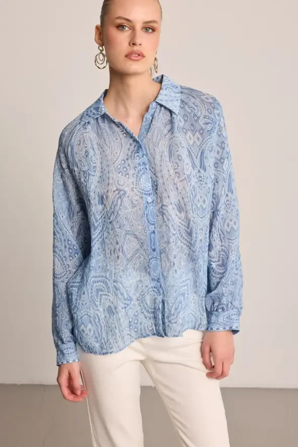 Paisley Patterned Viscose Shirt - Blue - 1