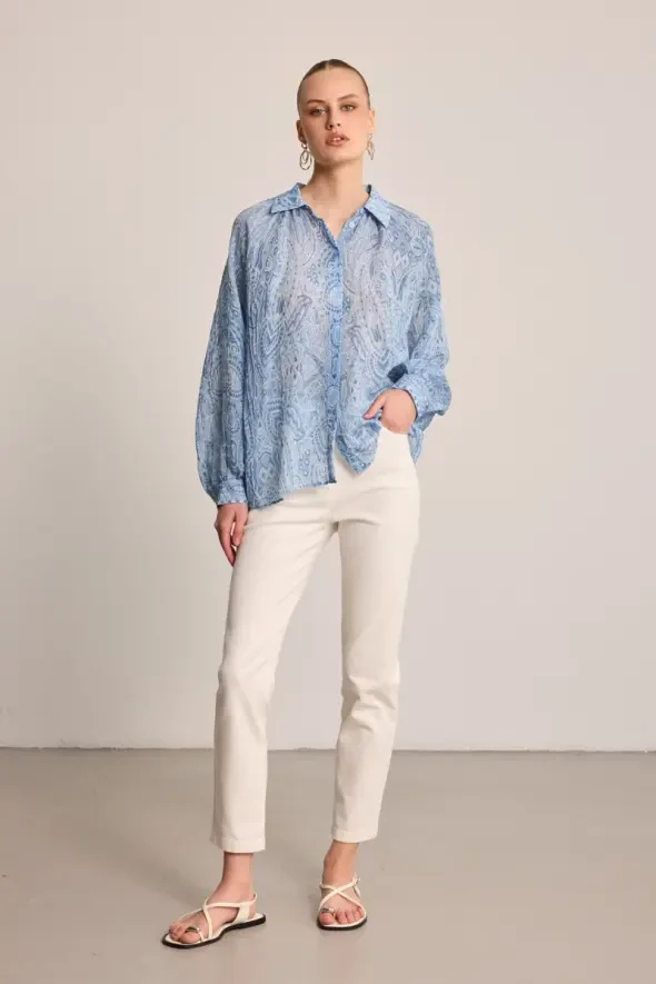 Paisley Patterned Viscose Shirt - Blue - 2