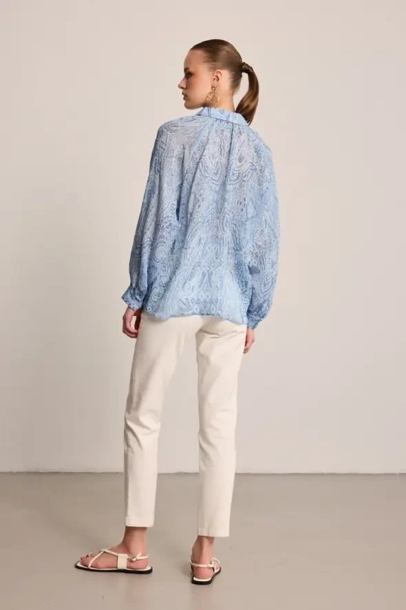 Paisley Patterned Viscose Shirt - Blue - 5