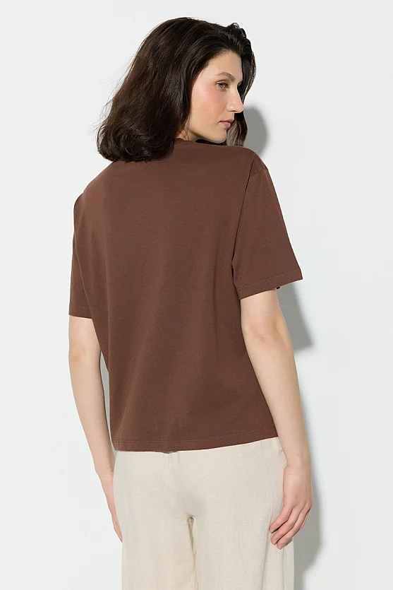 Paisley Print Cotton T-Shirt - Brown - Gusto