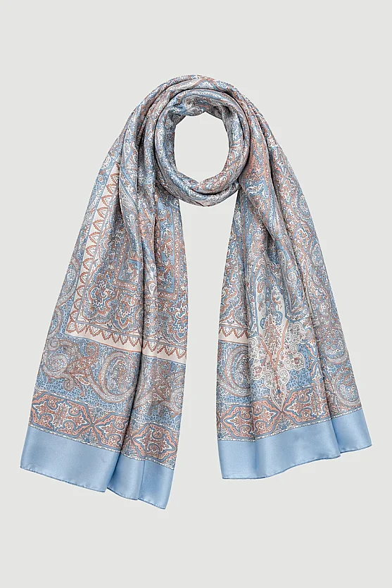Paisley Shawl with Iznik-Inspired Print - Blue - 1