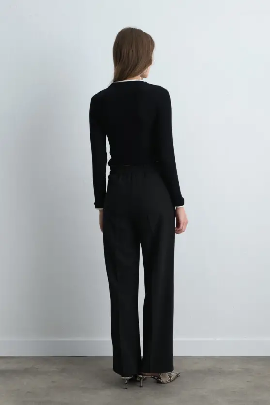 Palazzo Fabric Pants - Black - Gusto