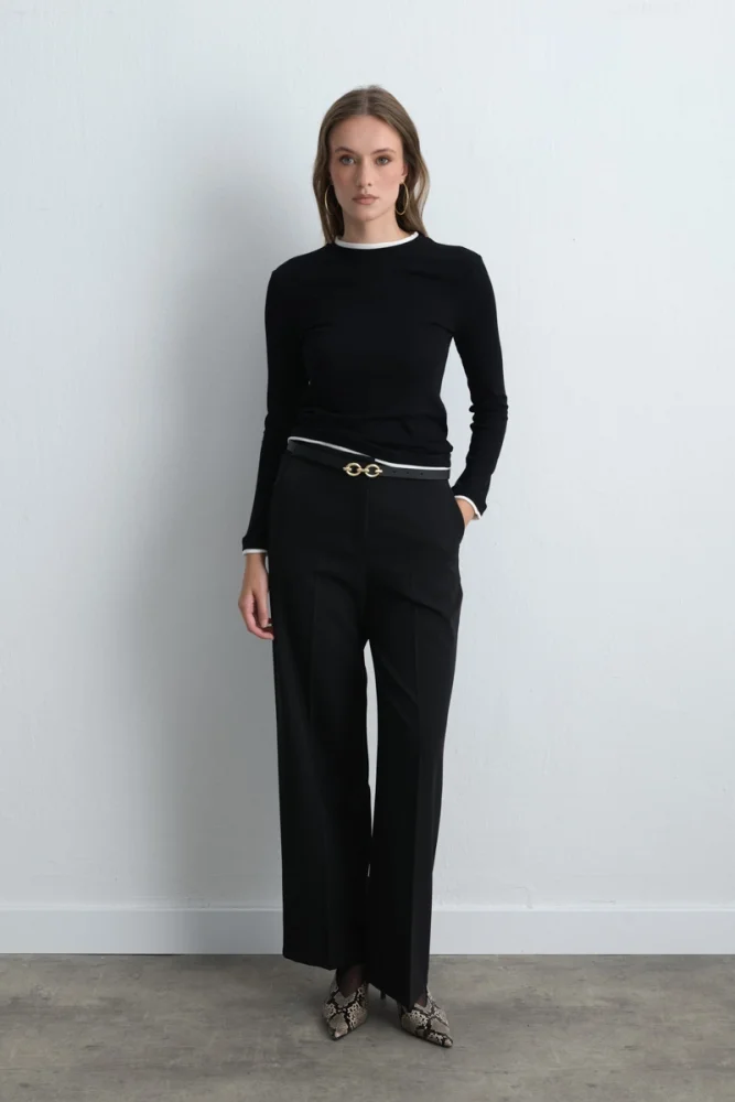 Palazzo Fabric Pants - Black