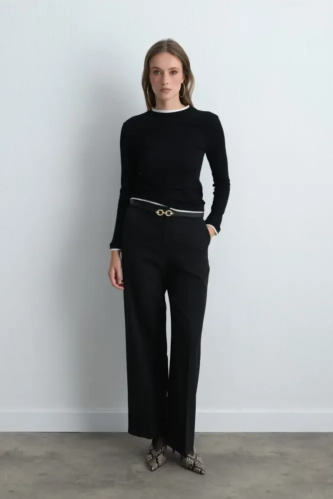 Palazzo Fabric Pants - Black Black