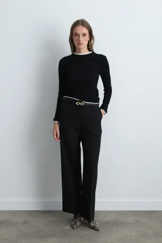 Palazzo Fabric Pants - Black - Gusto