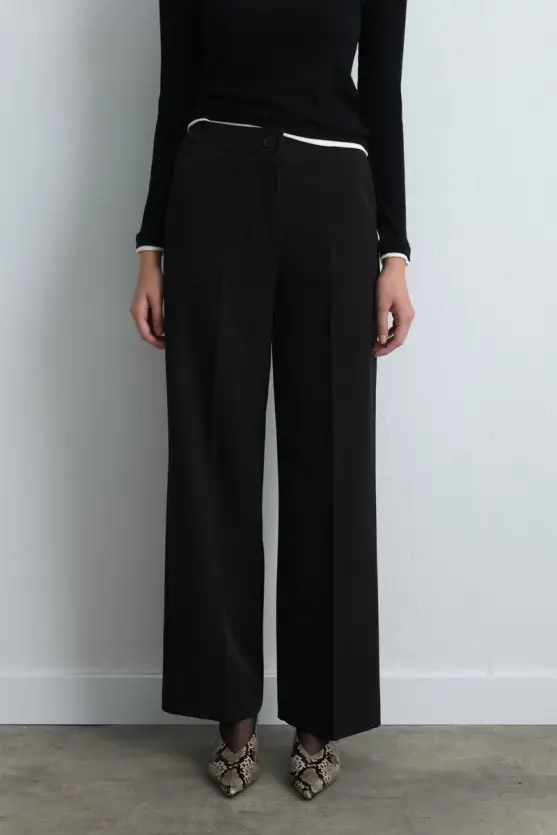 Palazzo Fabric Pants Black - 2