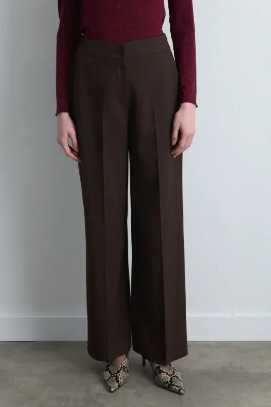 Palazzo Fabric Pants - Brown - Gusto