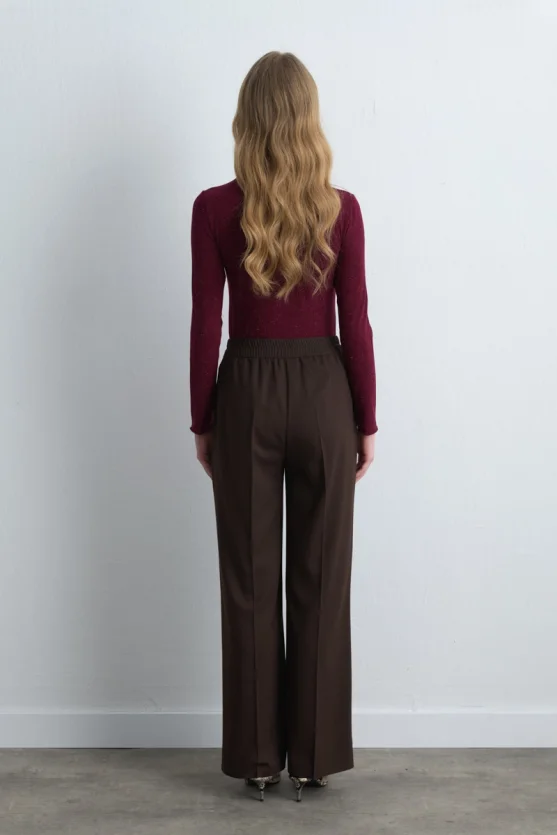 Palazzo Fabric Pants Brown - Gusto