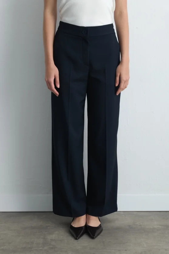 Palazzo Fabric Pants - Navy Blue - 2