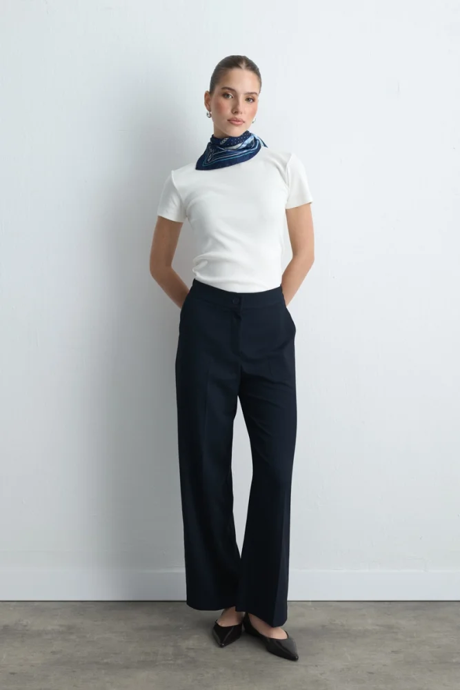 Palazzo Fabric Pants - Navy Blue Navy Blue