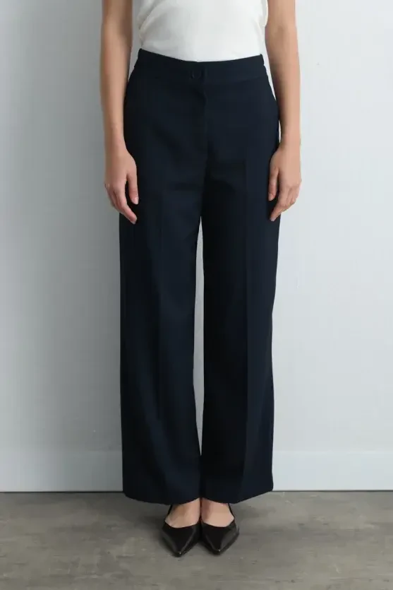 Palazzo Fabric Pants - Navy Blue - 2