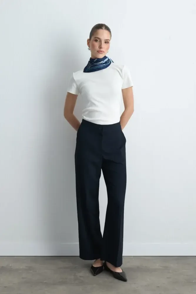 Palazzo Fabric Pants - Navy Blue Navy Blue