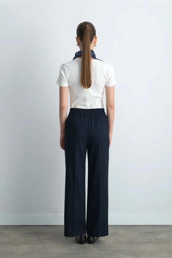 Palazzo Fabric Pants Navy Blue - 4